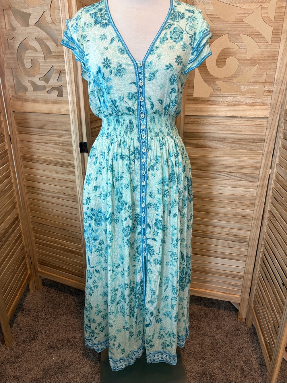 Poupette St Barth Women's Della Midi Dress Size Small Blue - Picture 3 of 7
